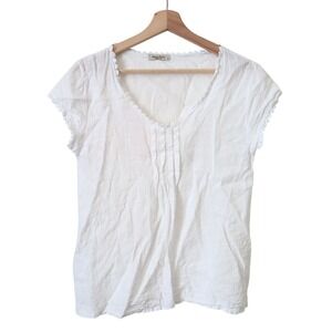 Alessia Pacini Made in Italy White Linen Lace Trim V Neck Top Tunic Size S